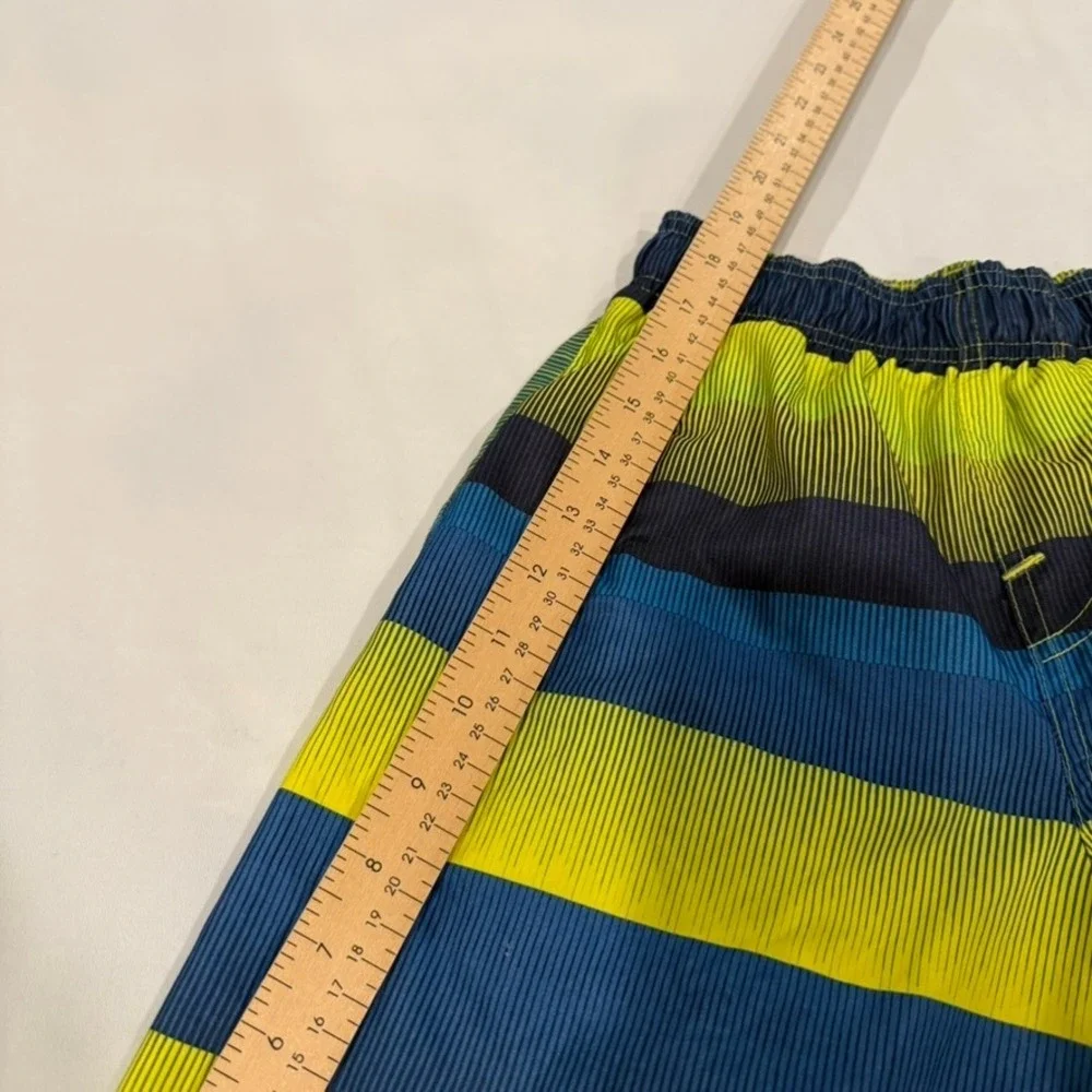 Nike‎ Swim Trunks Boys Medium Blue Lime Green Excellent Striped Board Shorts